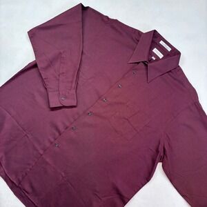 Van Heusen Mens Dress Shirt 18 34/35 Pique Burgundy Long Sleeve Button Up